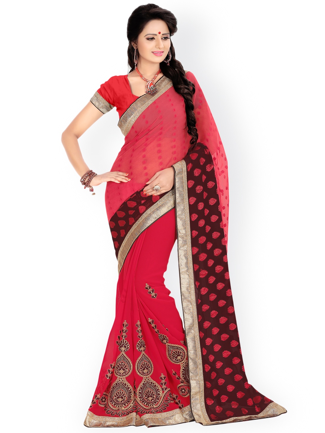 

Blissta Red Georgette Embellished Saree