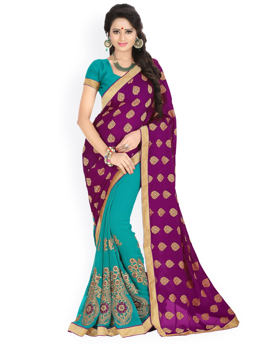 

Blissta Purple & Blue Georgette Embellished Saree
