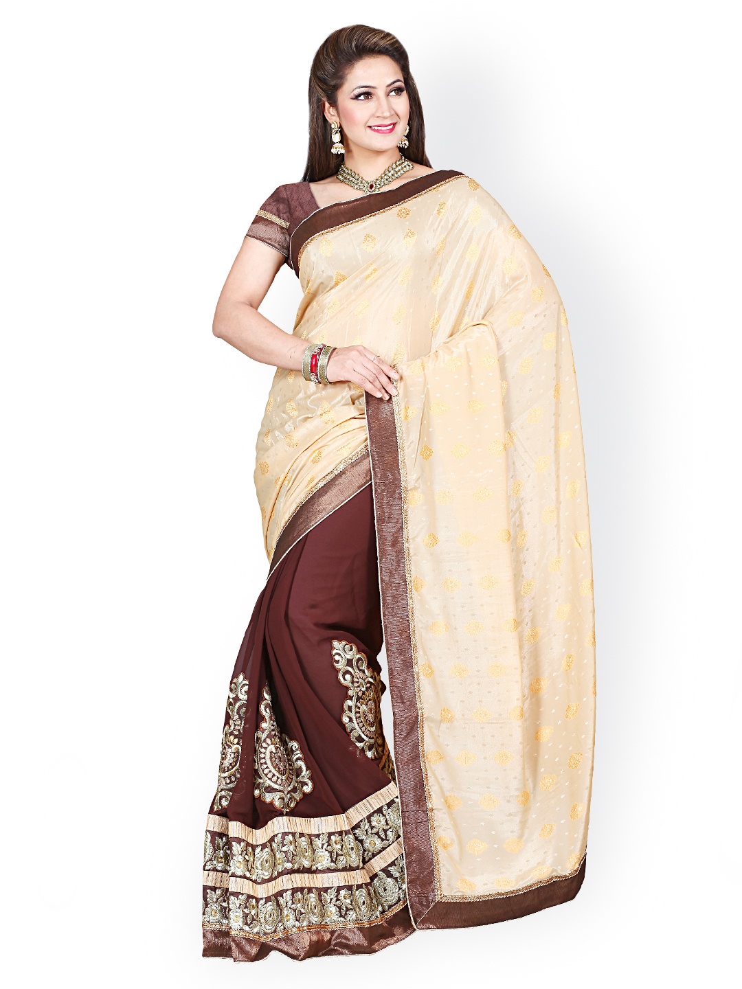 

Kalista Beige & Brown Faux Chiffon & Jacquard Embroidered Saree