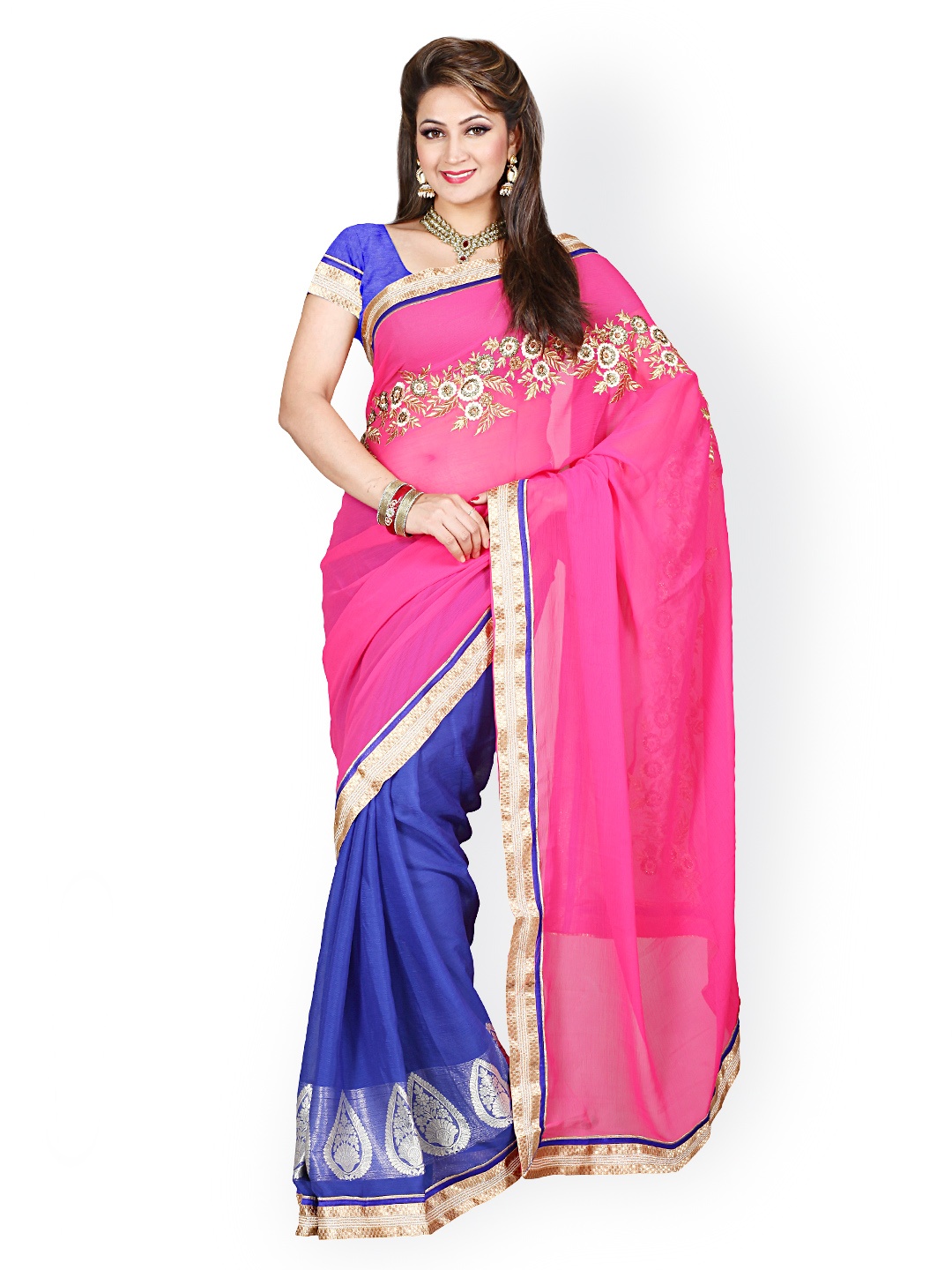 

Kalista Pink & Blue Embroidered Jacquard Saree
