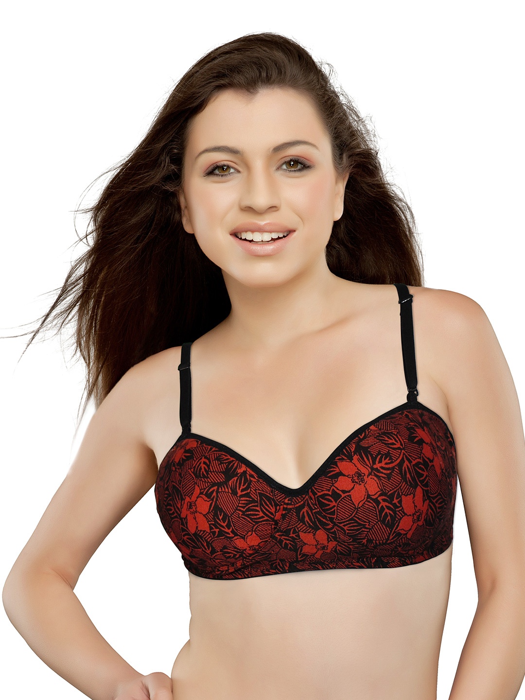 

Tweens Red & Black Printed Demi-Cup T-shirt Bra TW1231PR_NM