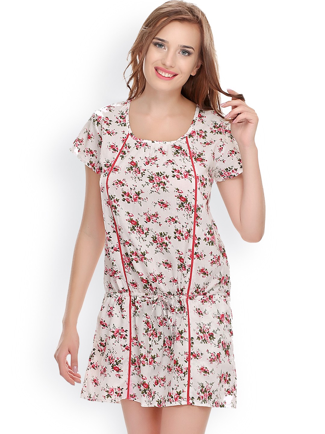 

Clovia White Printed Nightdress NS0374P18