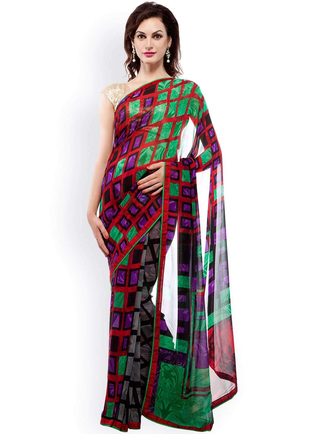 

Chhabra 555 Multicoloured Georgette Geometric Print Saree, Multi