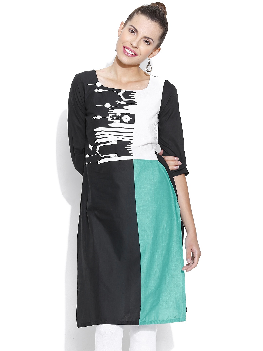 

W Black Colourblock Printed Kurta