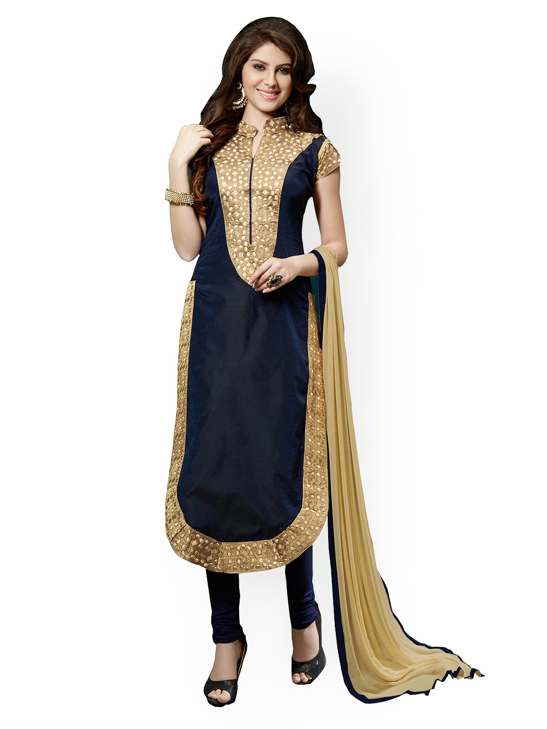 

Blissta Blue Embroidered Chanderi Cotton Unstitched Dress Material