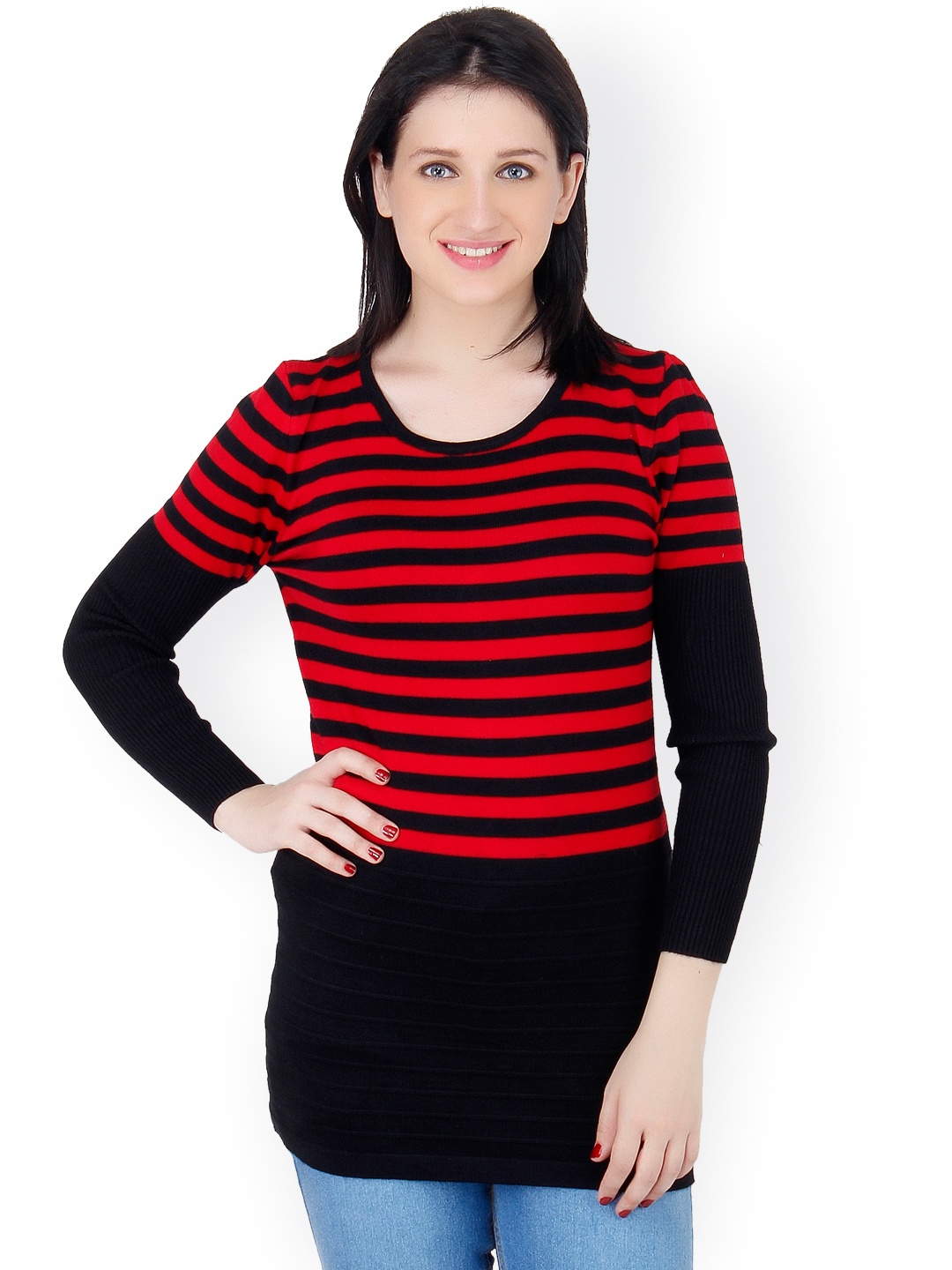 

Camey Red & Black Striped Sweater