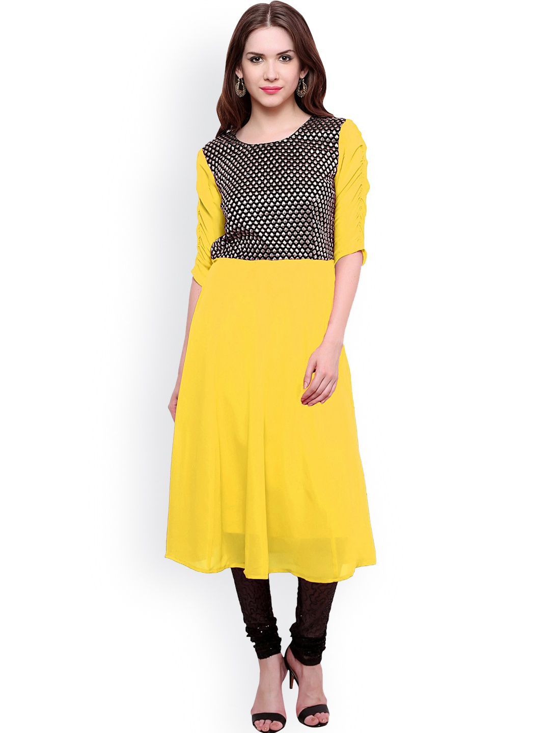 

Pannkh Yellow Anarkali Kurta with Brocade Bodice