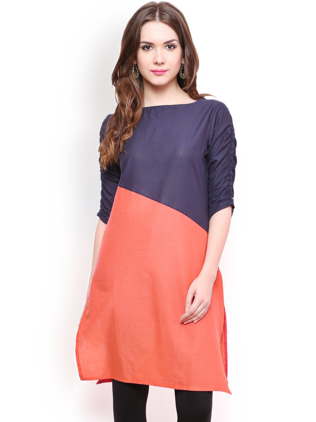 

Pannkh Navy & Orange Kurta, Navy blue