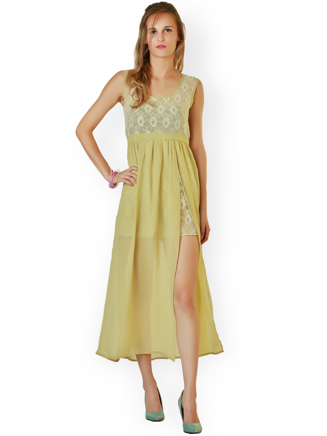 

Belle Fille Olive Green Lace Midi Dress