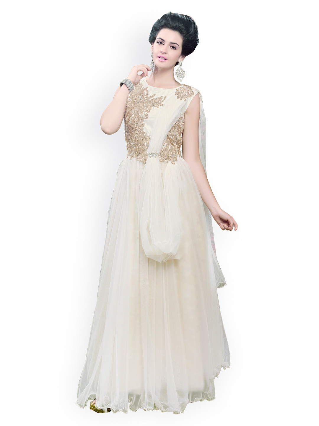 

Blissta White Net Embroidered Unstitched Gown