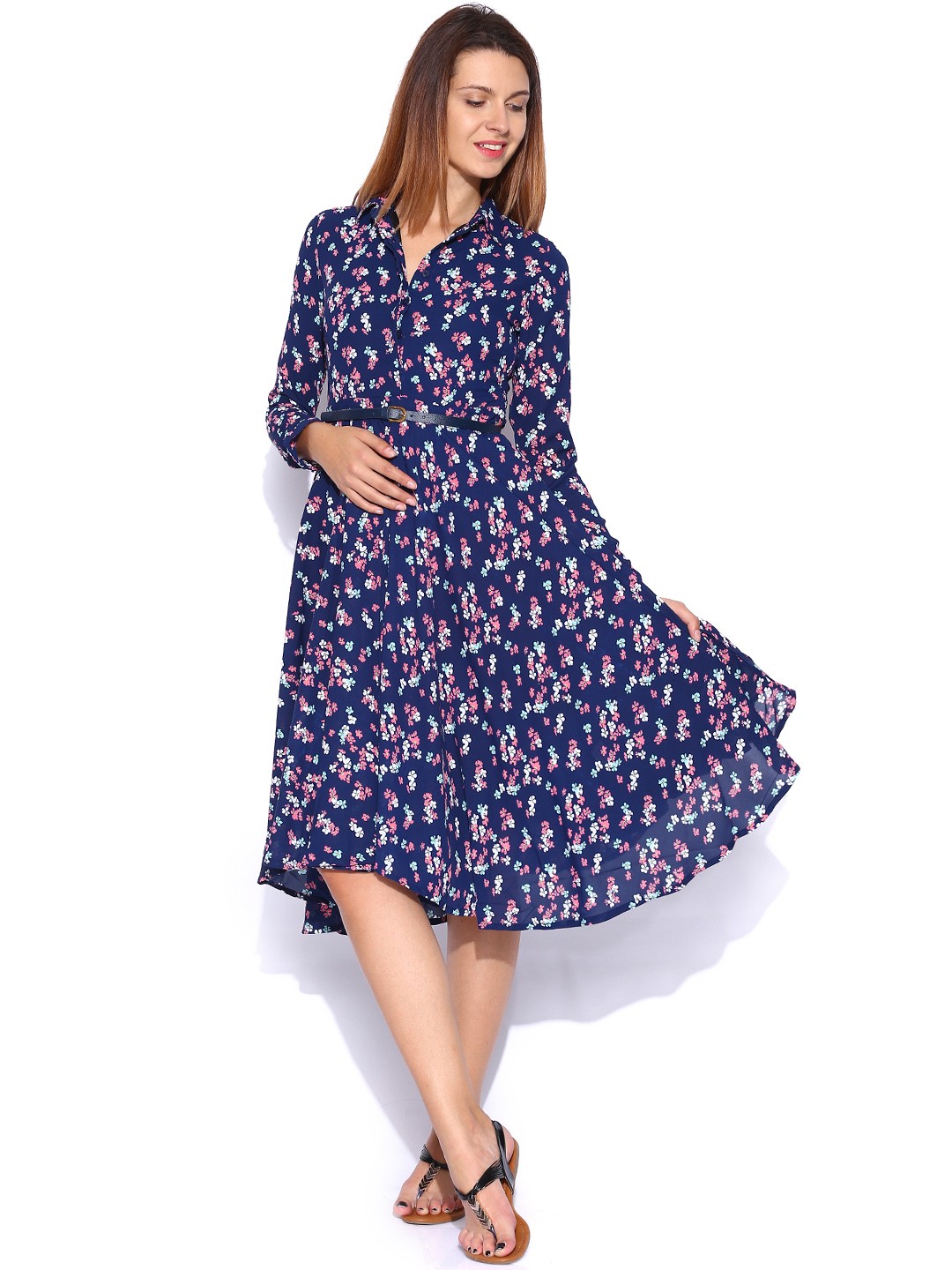 

Tokyo Talkies Navy Printed Dress, Navy blue