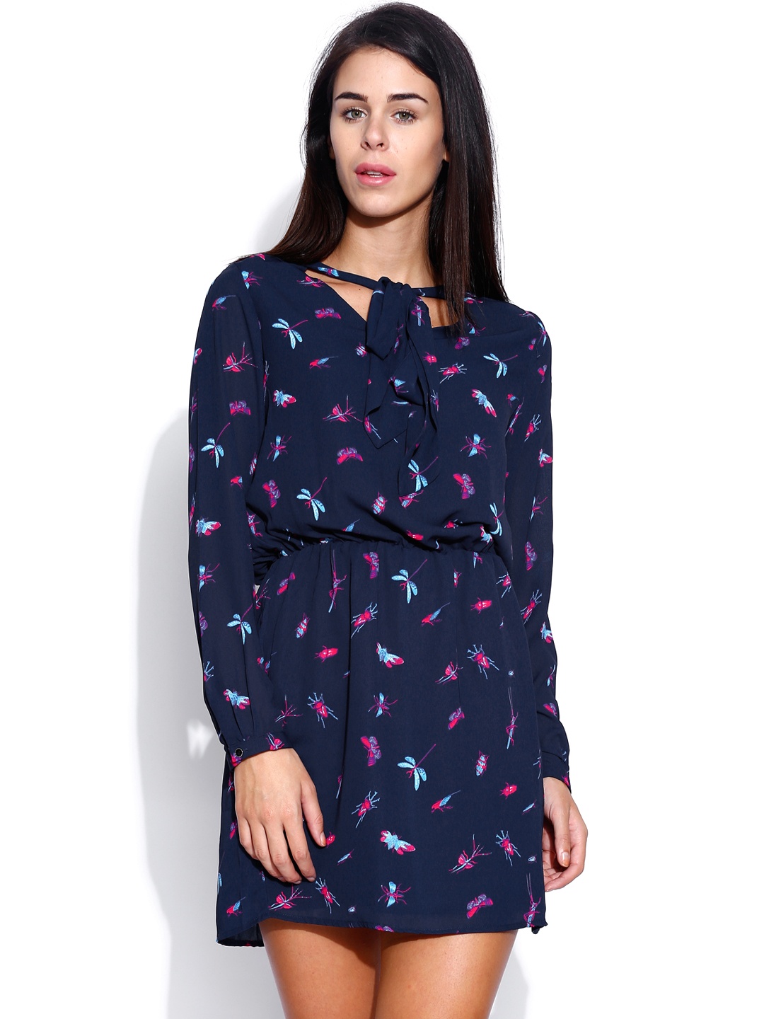 

Tokyo Talkies Navy Printed Blouson Dress, Navy blue