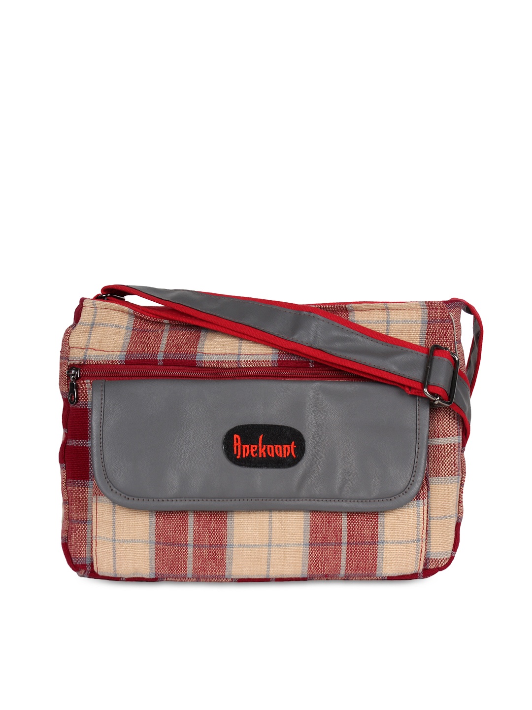 

Anekaant Maroon Checked Sling Bag
