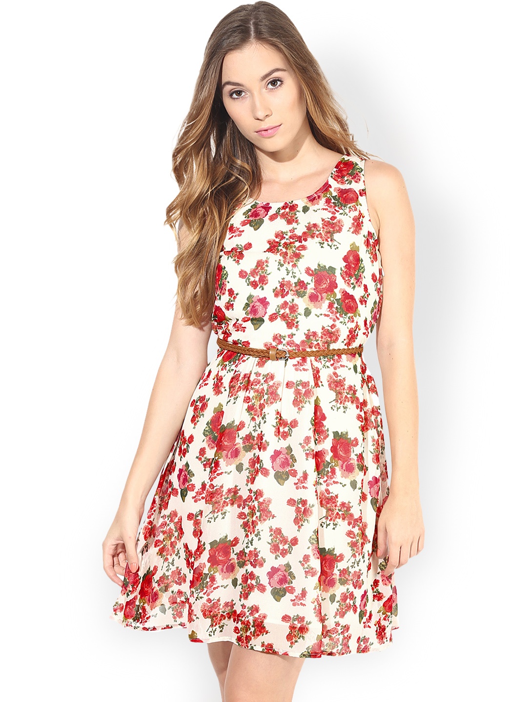 

La Zoire Cream-Coloured Printed Fit & Flare Dress