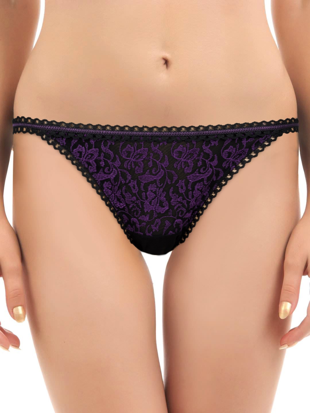 

Amante Women Black & Purple Embroidered Net Briefs PGEV01