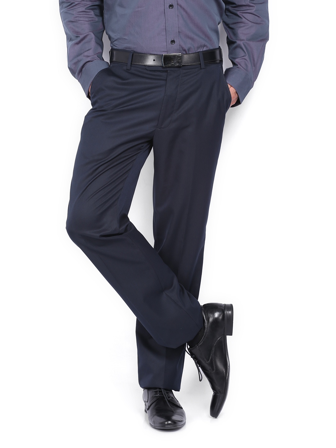 

Arrow Men Navy Smart Fit Formal Trousers, Navy blue