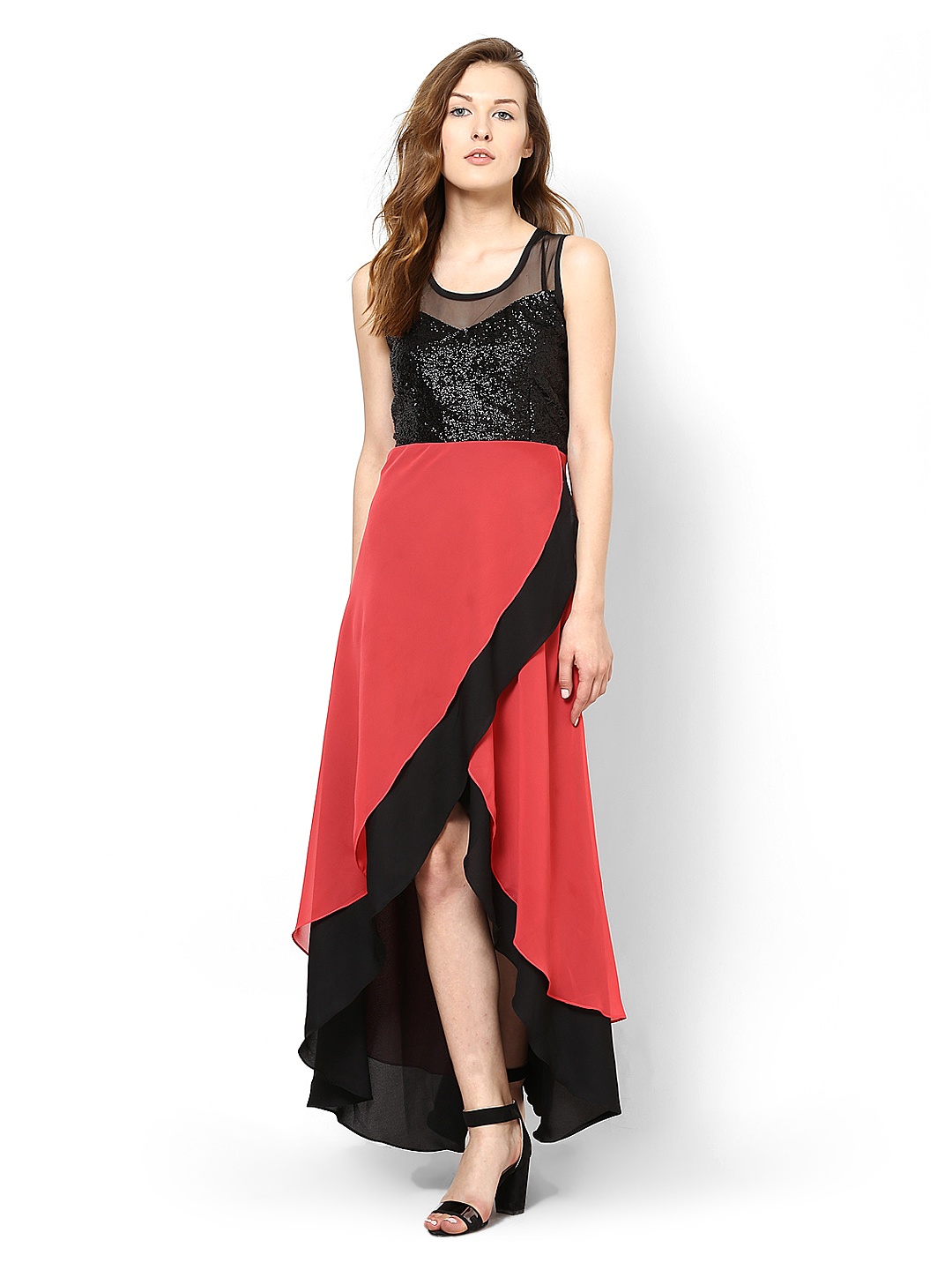 

Athena Red & Black High-Low Dress