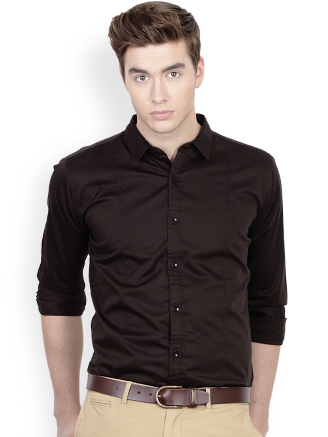 

Basics Men Coffee Brown Slim Fit Smart Casual Shirt