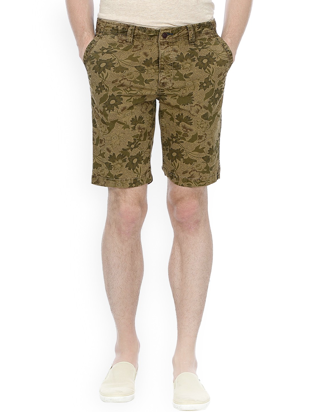 

Basics Men Khaki Printed Comfort Fit Shorts