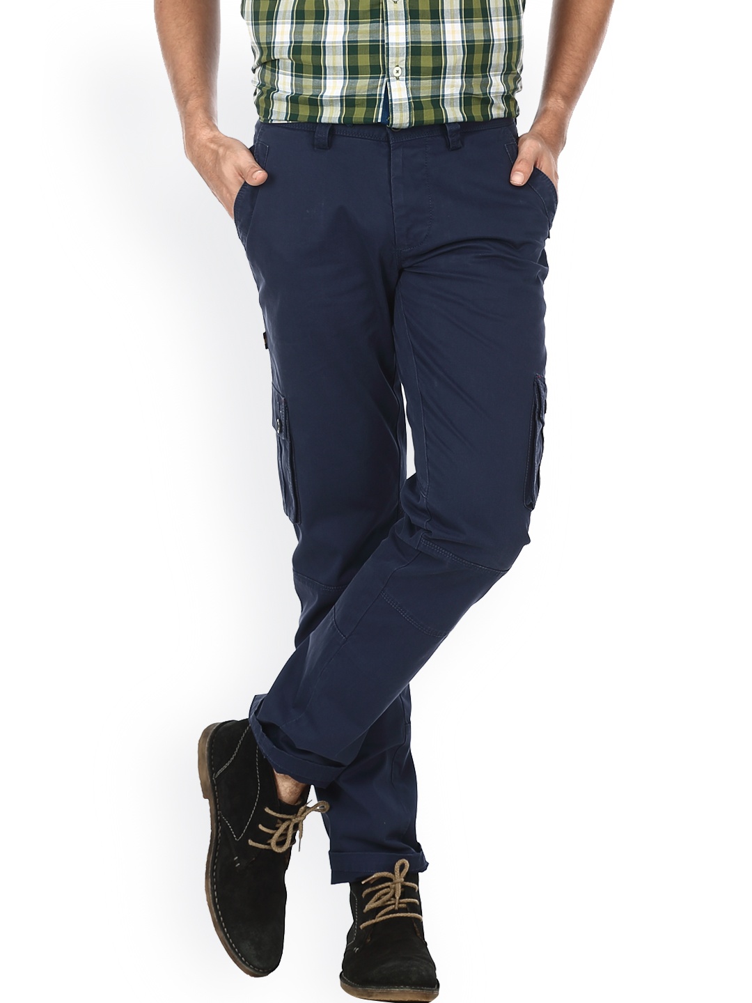 

Basics Men Navy Cargo Trousers, Navy blue
