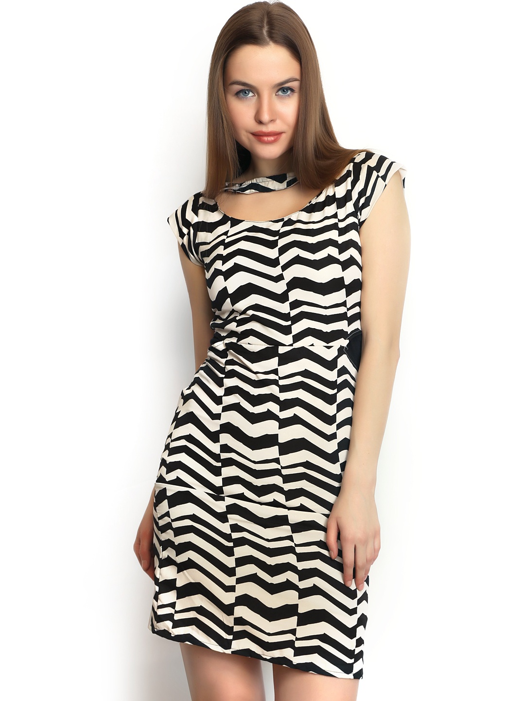 

Belle Fille Black & White Striped Sheath Dress