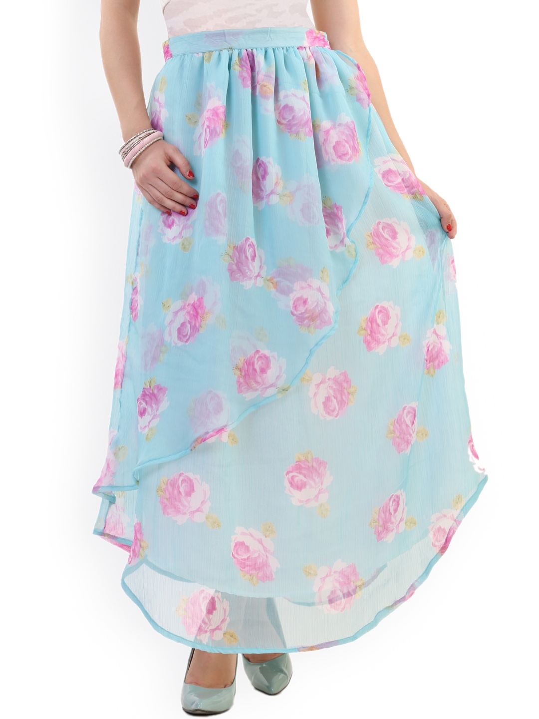 

Belle Fille Blue & Pink Printed Maxi Skirt