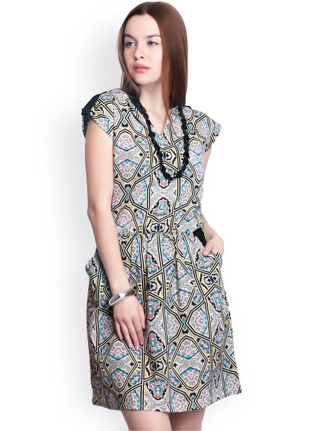 

Belle Fille Multicoloured Printed Fit & Flare Dress, Multi