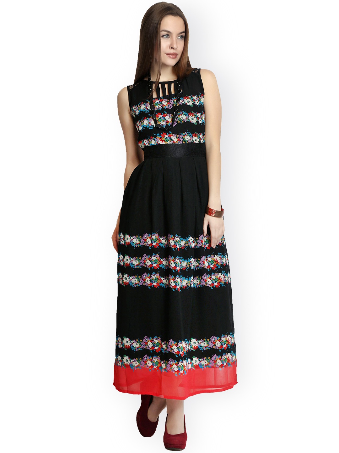 

Belle Fille Black Floral Printed Maxi Dress