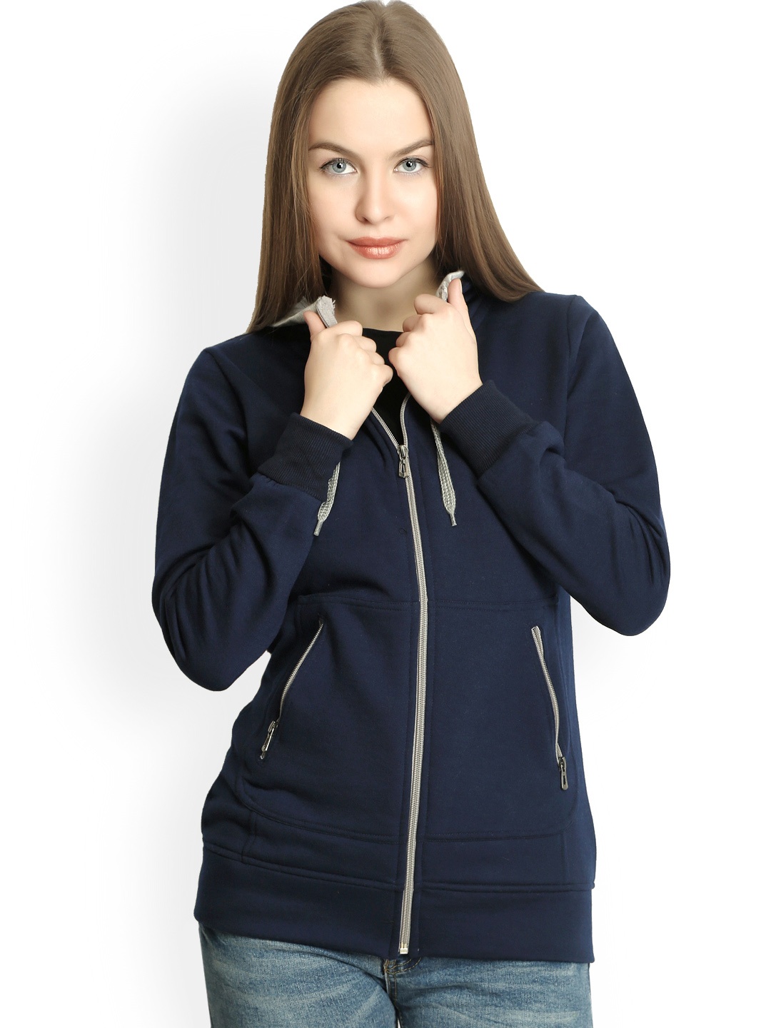 

Belle Fille Women Navy Hooded Sweatshirt, Navy blue