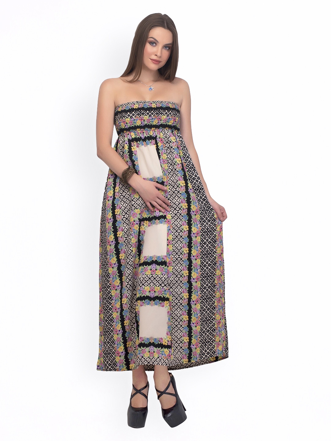 

Belle Fille Multicoloured Off-Shoulder Printed Maxi Dress, Multi