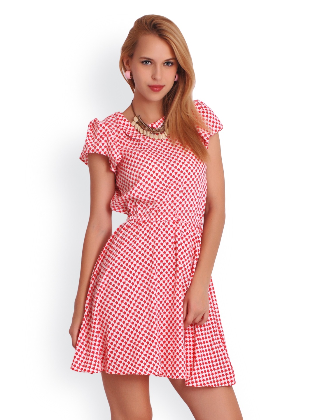 

Belle Fille White & Red Printed Skater Dress