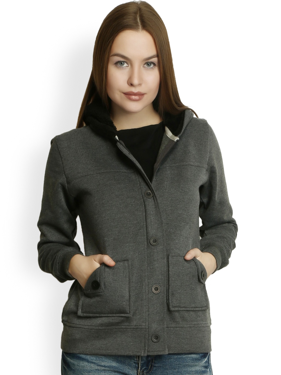 

Belle Fille Women Grey Hooded Jacket