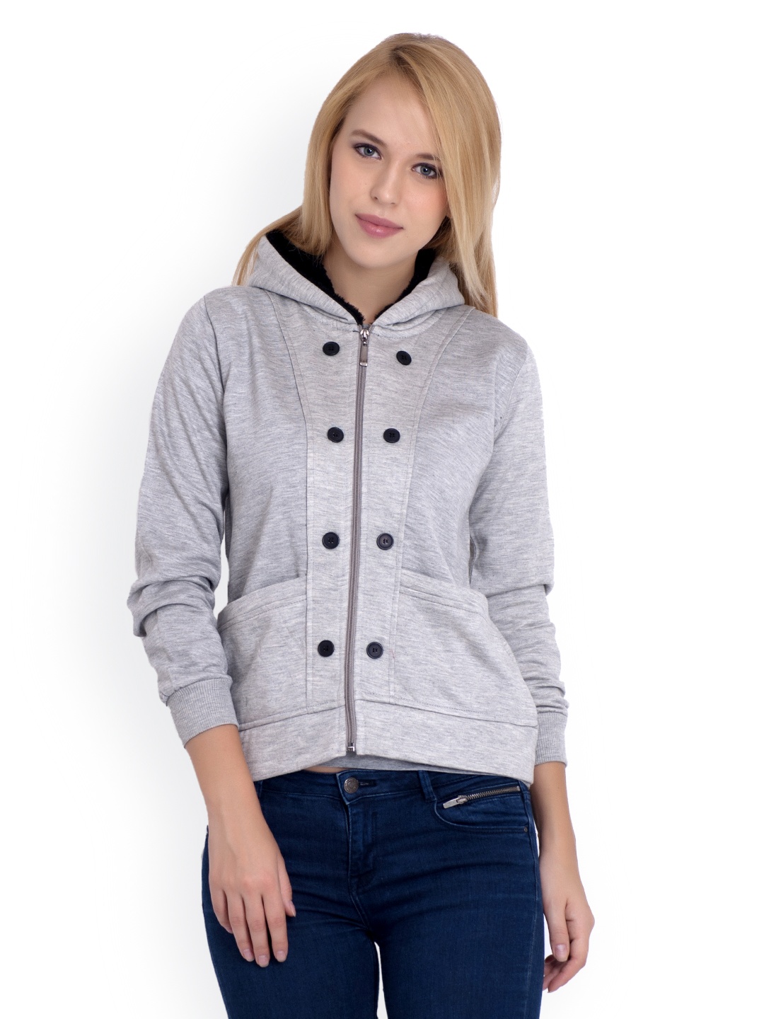 

Belle Fille Women Grey Melange Hooded Sweatshirt