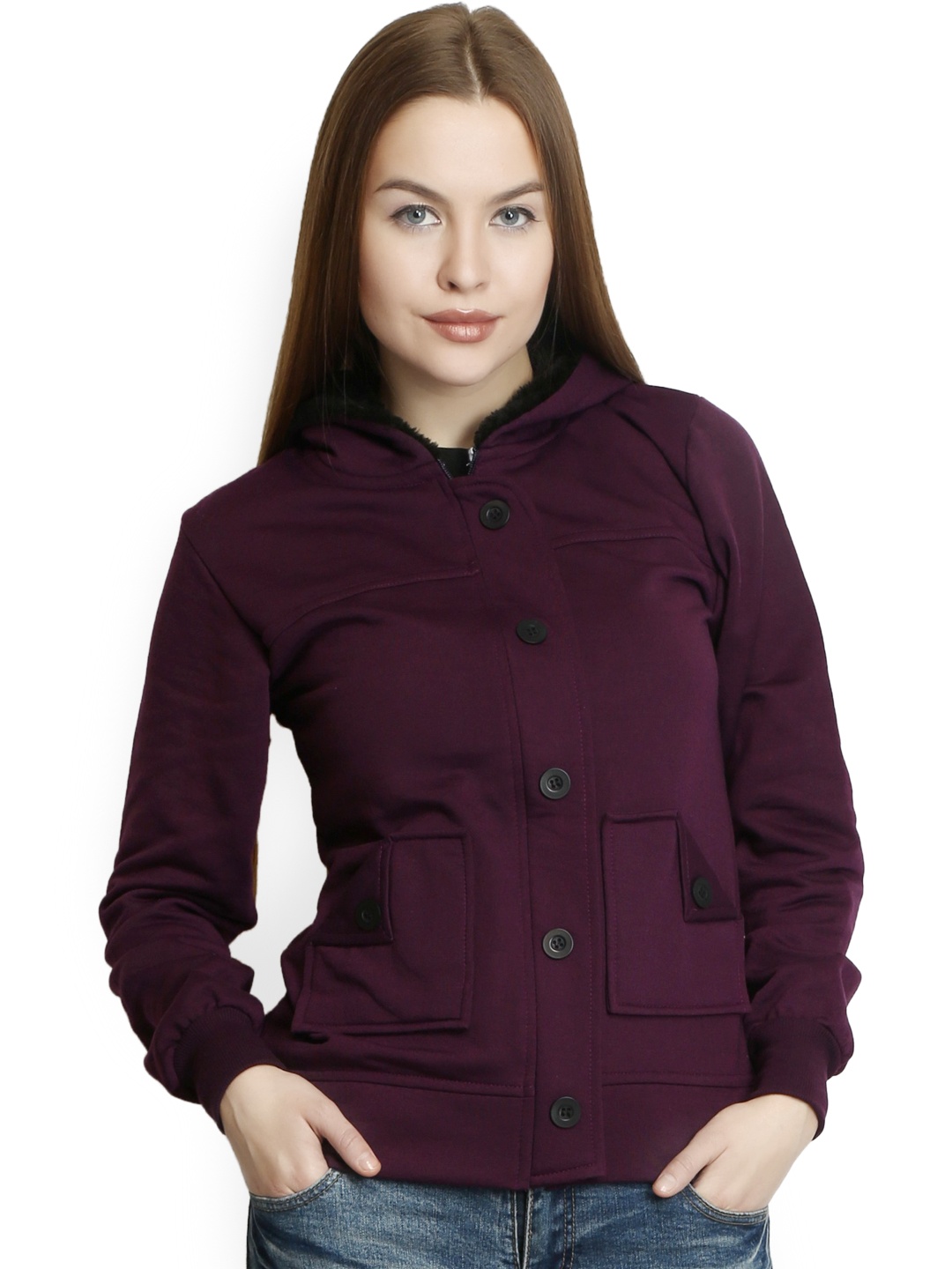 

Belle Fille Women Purple Solid Hooded Tailored Jacket