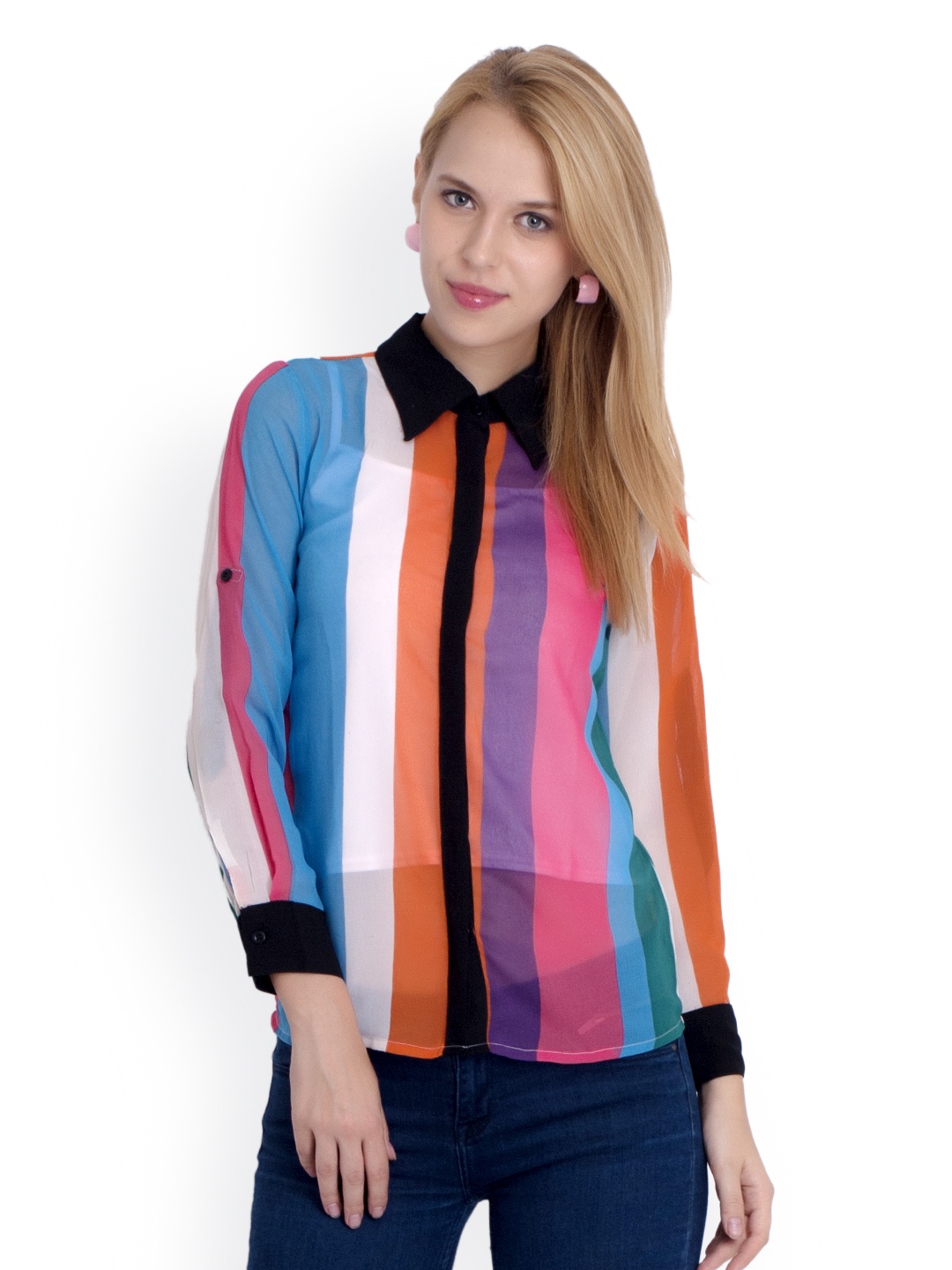 

Belle Fille Women Multicoloured Striped Shirt, Multi