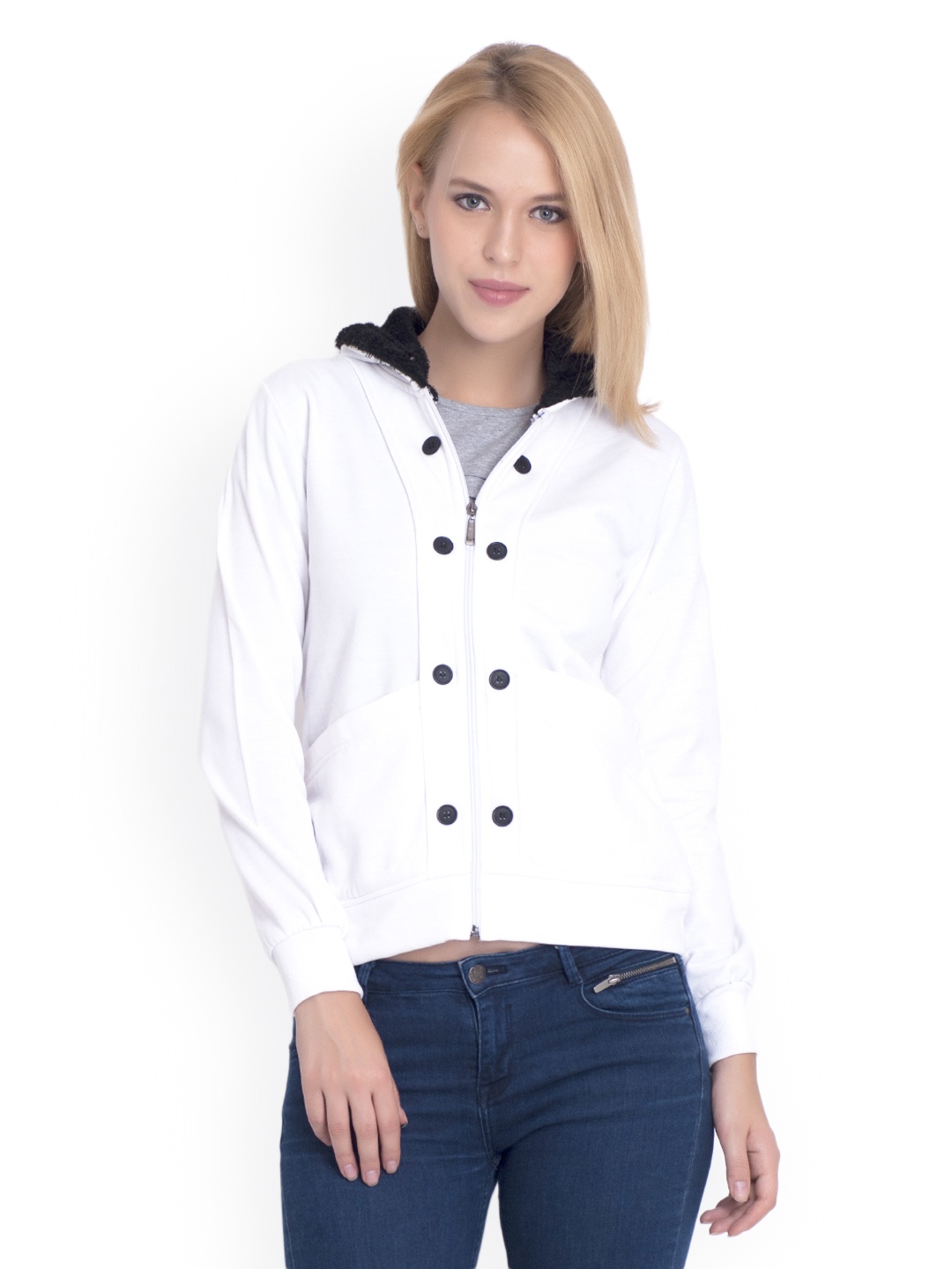 

Belle Fille Women White Hooded Sweatshirt