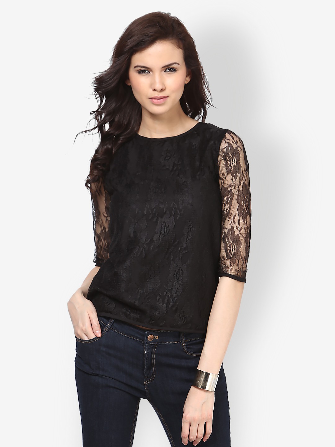 

Besiva Women Black lace Top