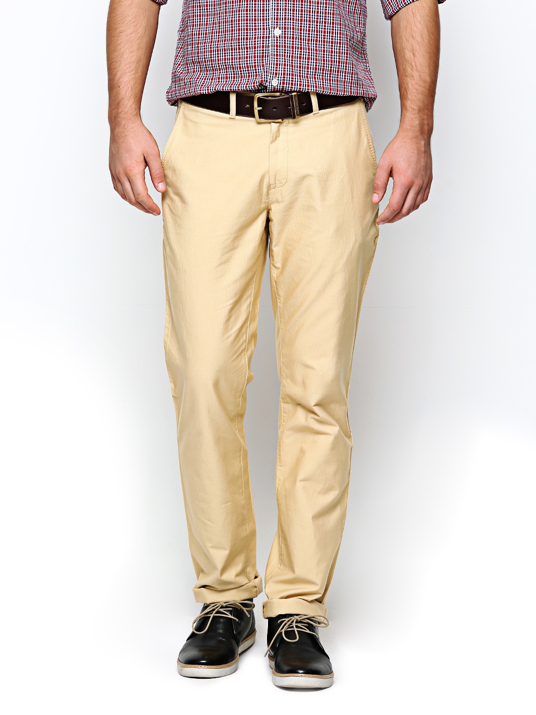 

Blackberrys Men Cream Sharp Fit Trousers