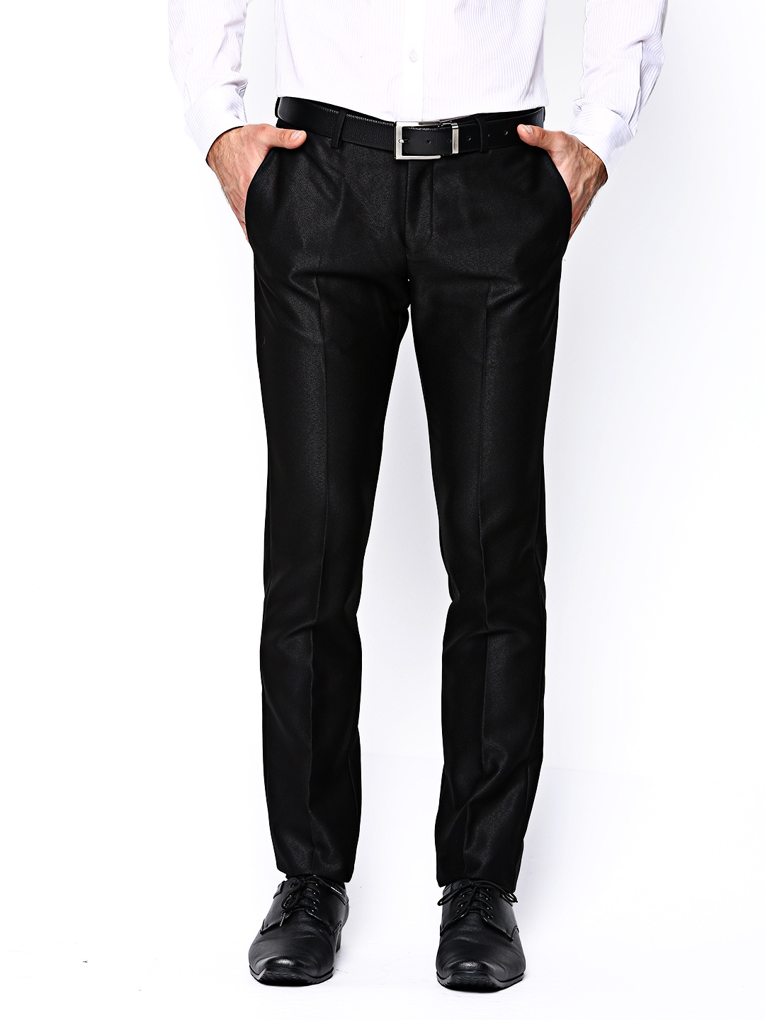 

Blackberrys Men Black Sharp Fit Formal Trousers