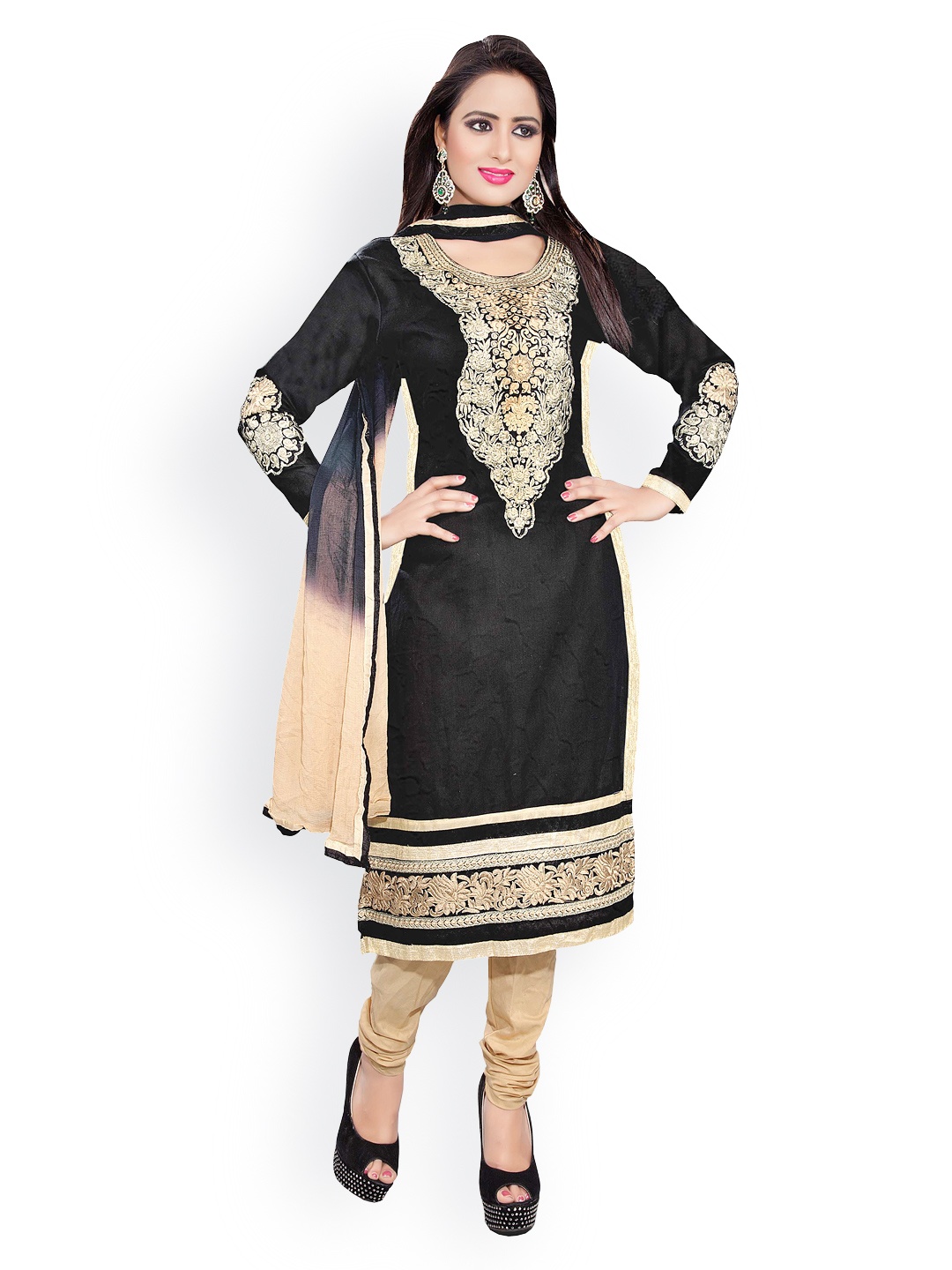 

Blissta Black & Beige Embroidered Cotton Unstitched Dress Material