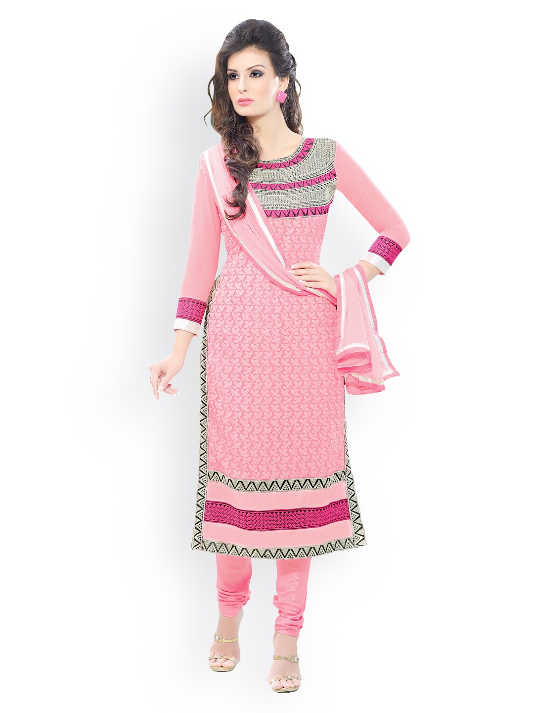 

Blissta Pink Embroidered Georgette Unstitched Dress Material