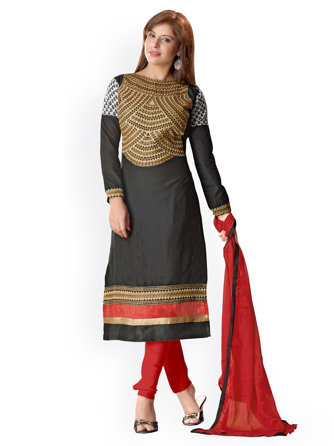 

Blissta Black & Red Cotton Unstitched Dress Material