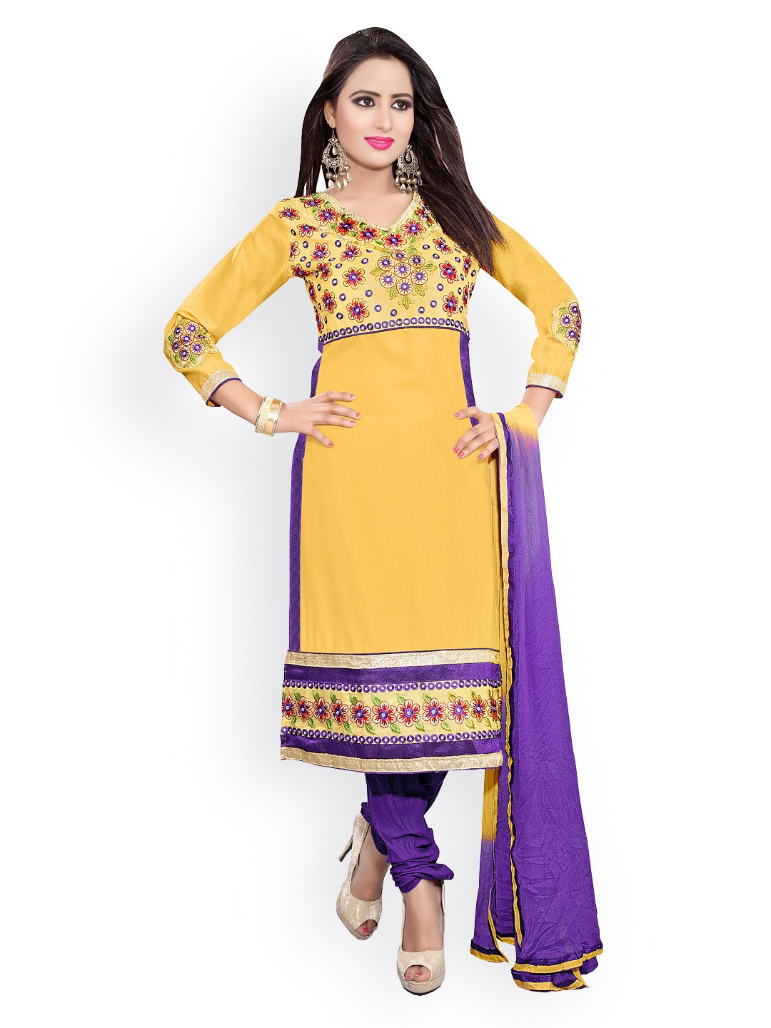 

Blissta Yellow & Purple Embroidered Cotton Embroidered Unstitched Dress Material