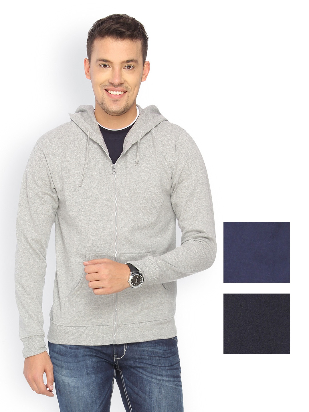 

Campus Sutra Men Pack of 3 Hooded Sweatshirts, Grey melange