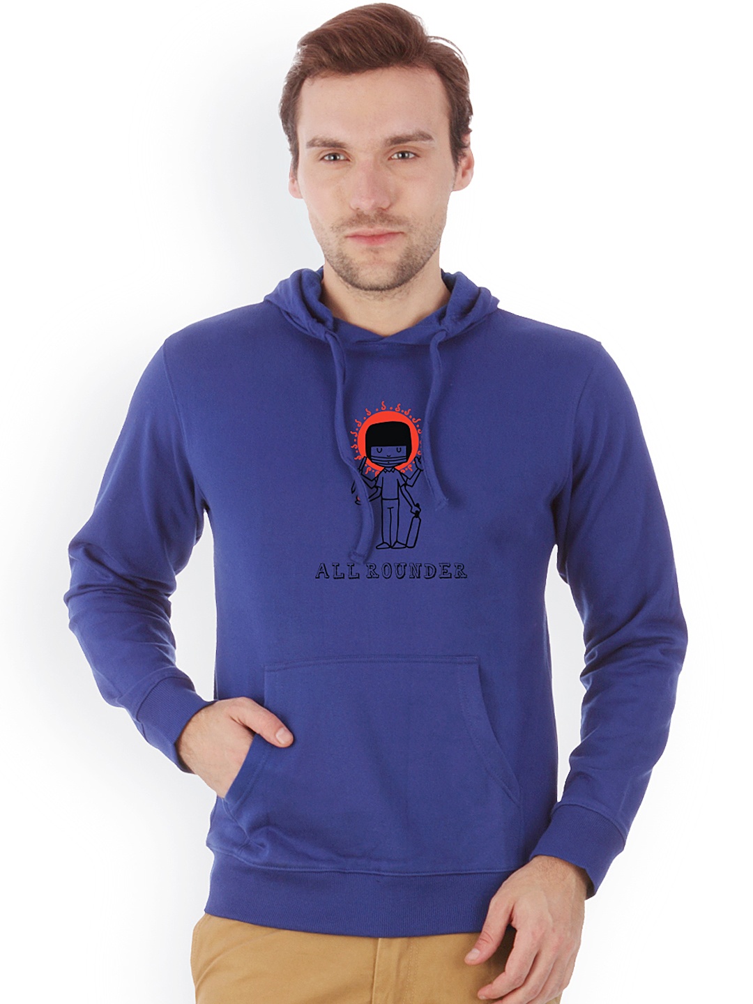 

Campus Sutra Men Royal Blue Printed Hooded Sweatshirt