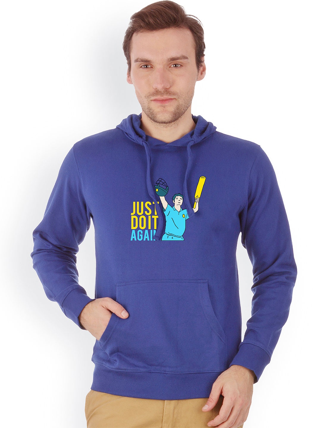 

Campus Sutra Men Blue Printed Hooded Sweatshirt