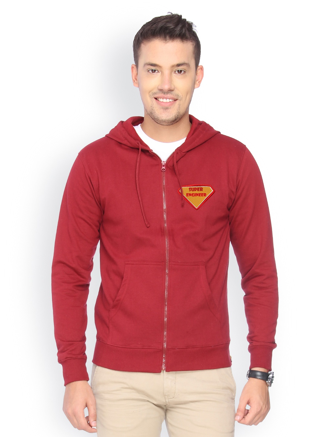 

Campus Sutra Men Maroon Hooded Sweatshirt