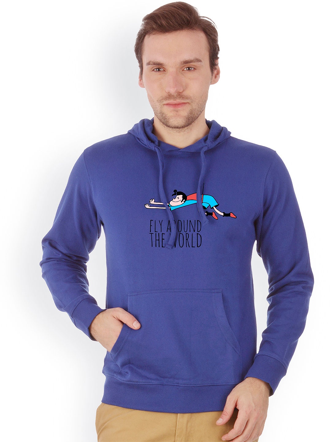 

Campus Sutra Men Blue Printed Hooded Sweatshirt