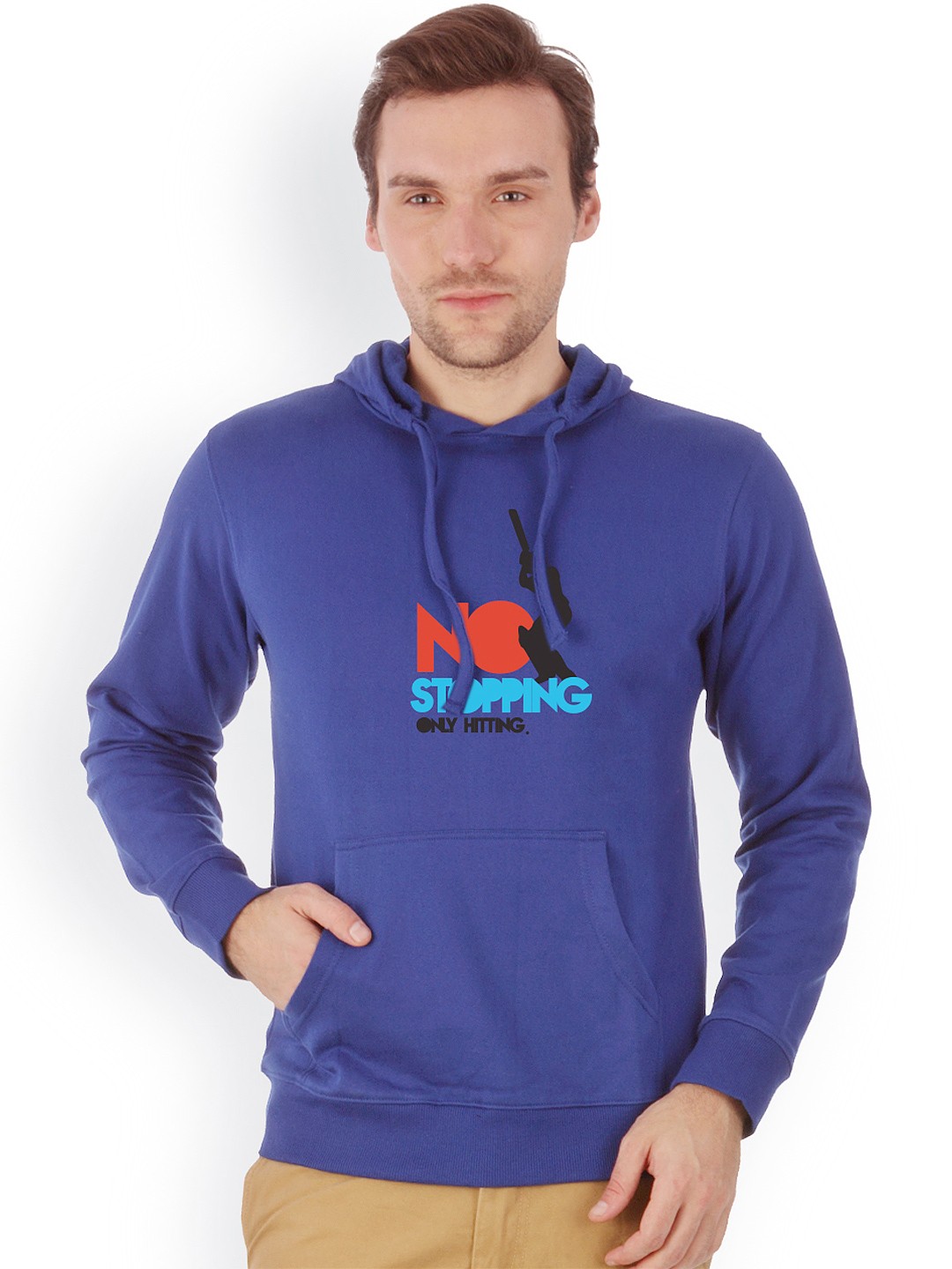 

Campus Sutra Men Royal Blue Printed Hooded Sweatshirt