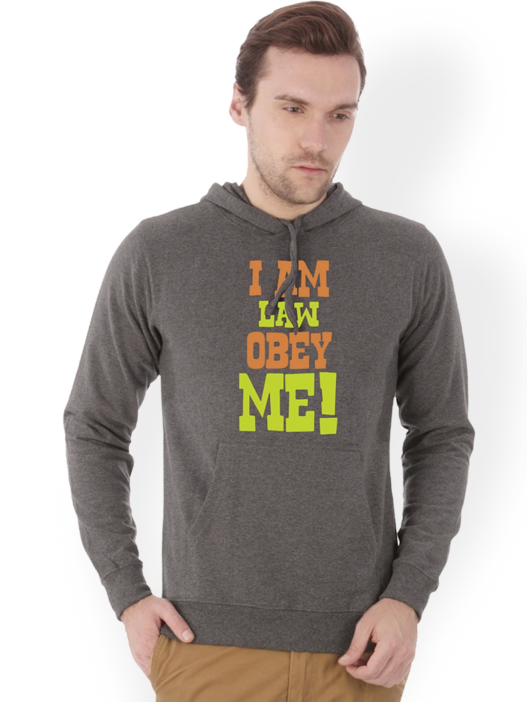 

Campus Sutra Men Charcoal Grey Printed Hooded Sweatshirt